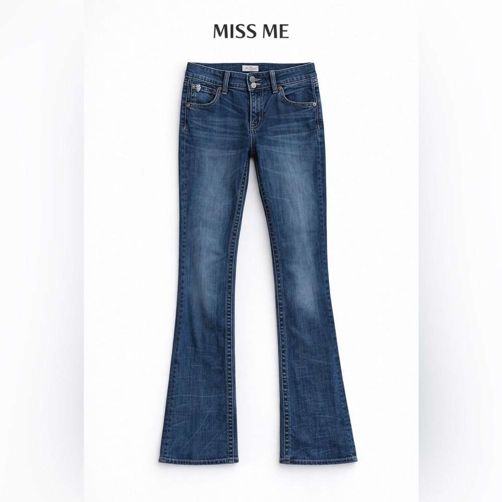Miss Me Dark Blue Boot Cut Jeans embellished - Picture 1 of 7